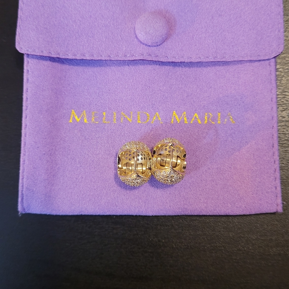 Pave Earrings in Gold and White - Picture 7 of 11